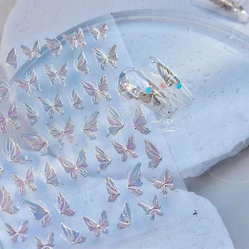 

Pure Desire Butterfly Jelly Nail Sticker Shell Light Metal Gilding White Blue Moxa Nail Sticker with Adhesive Tape MS-611 Metal Butterfly