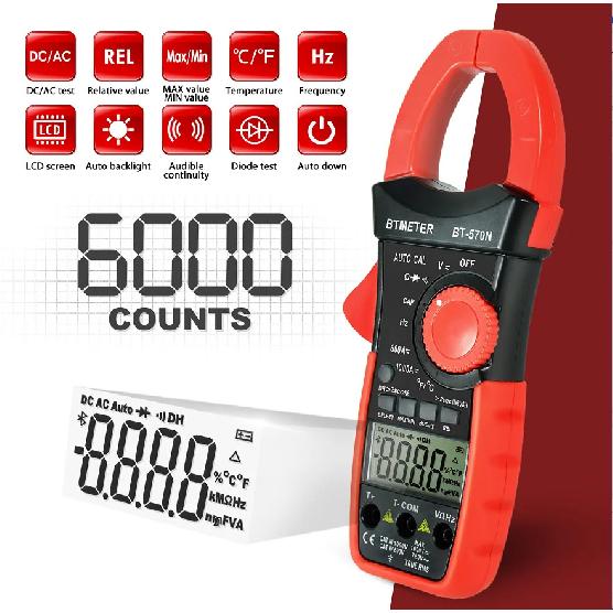 6000 Digits Auto Cal Clamp Multimeter - AC/DC Voltage Current Resistance with 1000A Capacity , -20 - 10000 ℃ , BTMETER BT-570N