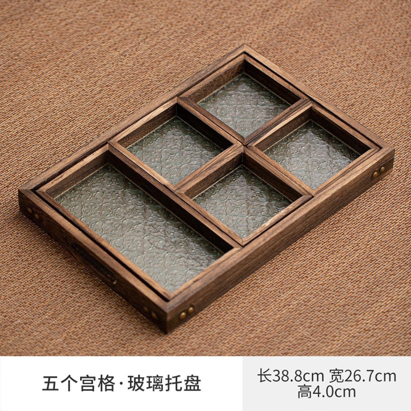 Fortune Paulownia Wood Glass Compartment Fruit Dishes Luxury Pastry Plate Trinket Dish Household Plates For Food Ornaments Craft