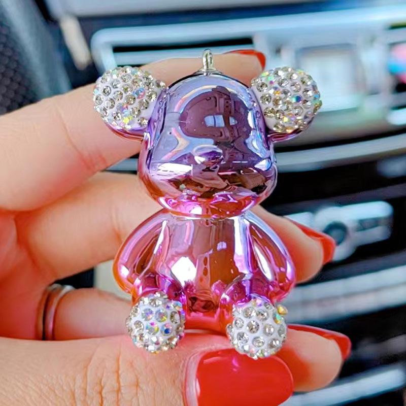 Heiß Süß Cartoon Acryl Strass Beschichtet Sitzender Bär Schlüsselanhänger Silikon Handgelenkband Paar Puppe Tasche Anhänger Zubehör Geschenk