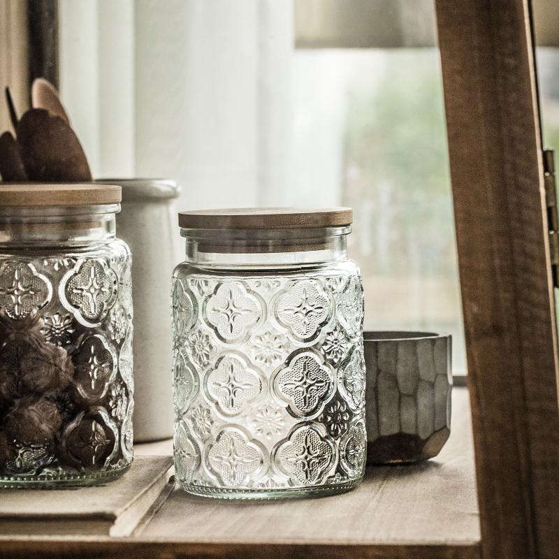 Vintage Glass Storage Jars with Lid Airtight Seal for Snacks Dry Food Kitchen Pantry Organization