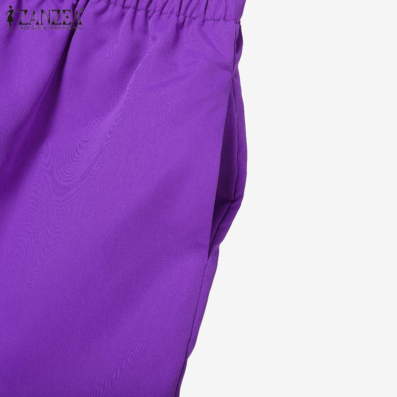 ZANZEA Women Turn Down Collar Long Sleeve Blouse Summer Shorts Two Piece Outfits