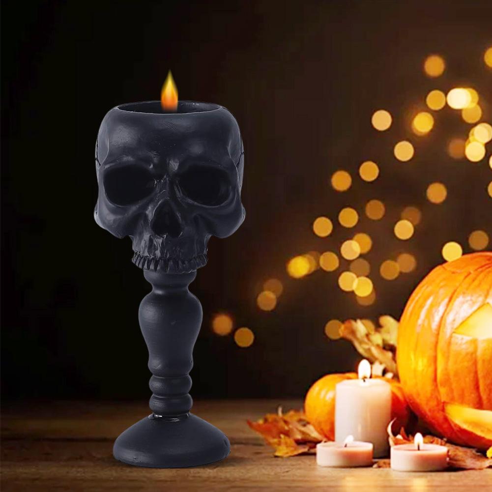 Halloween Decorations Skeleton Pillar Candle Holder Gothic Skull Candlestick Holder Table Decor Ornament for Haunted House Decor
