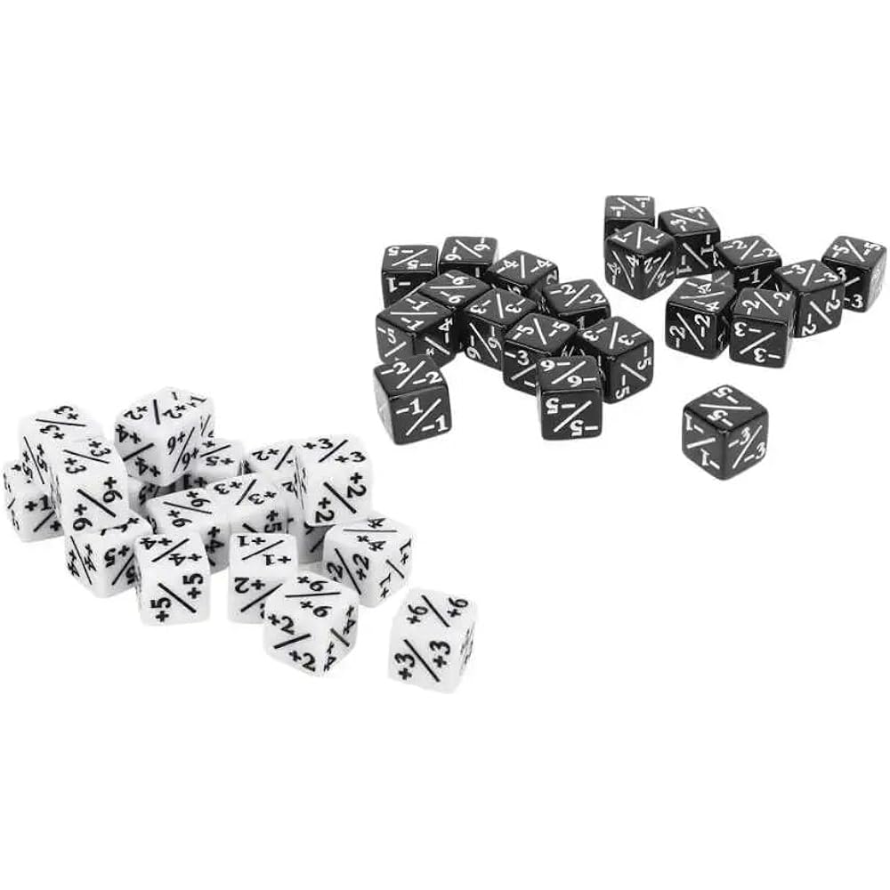 SELECOCO Dice Counter Token Dice 20 Pcs D6 Dice White +1/+1 Black - 1/-1 for 16mm MTG CCG (Plain)