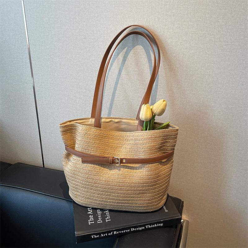 Large capacity bag women's bag woven summer travel beach women's new bag shoulder tote bag large bag