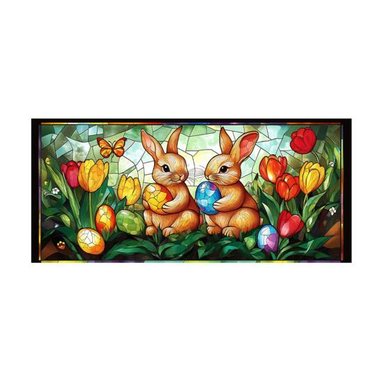 

Easter Window Clings Stained Glass Bunny UV Resistant Window Privacy Film Removable Static Decals for Living Room Bedroom Bathroom Decor E