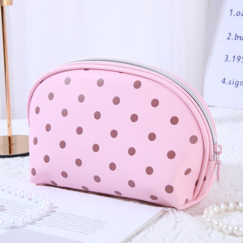 1/3Pcs Pink Polka Dot Pu Makeup Bag Set Large Capacity Sturdy Handle For Travel Daily Cosmetic Storage