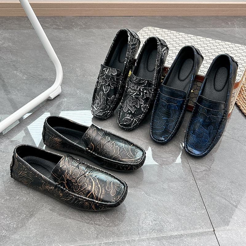 Men’s Moccasins Penny Loafer Driving Shoes Comfort Leather Flats Casual Slip On Plus Size Fashion Printing Shoes for Men