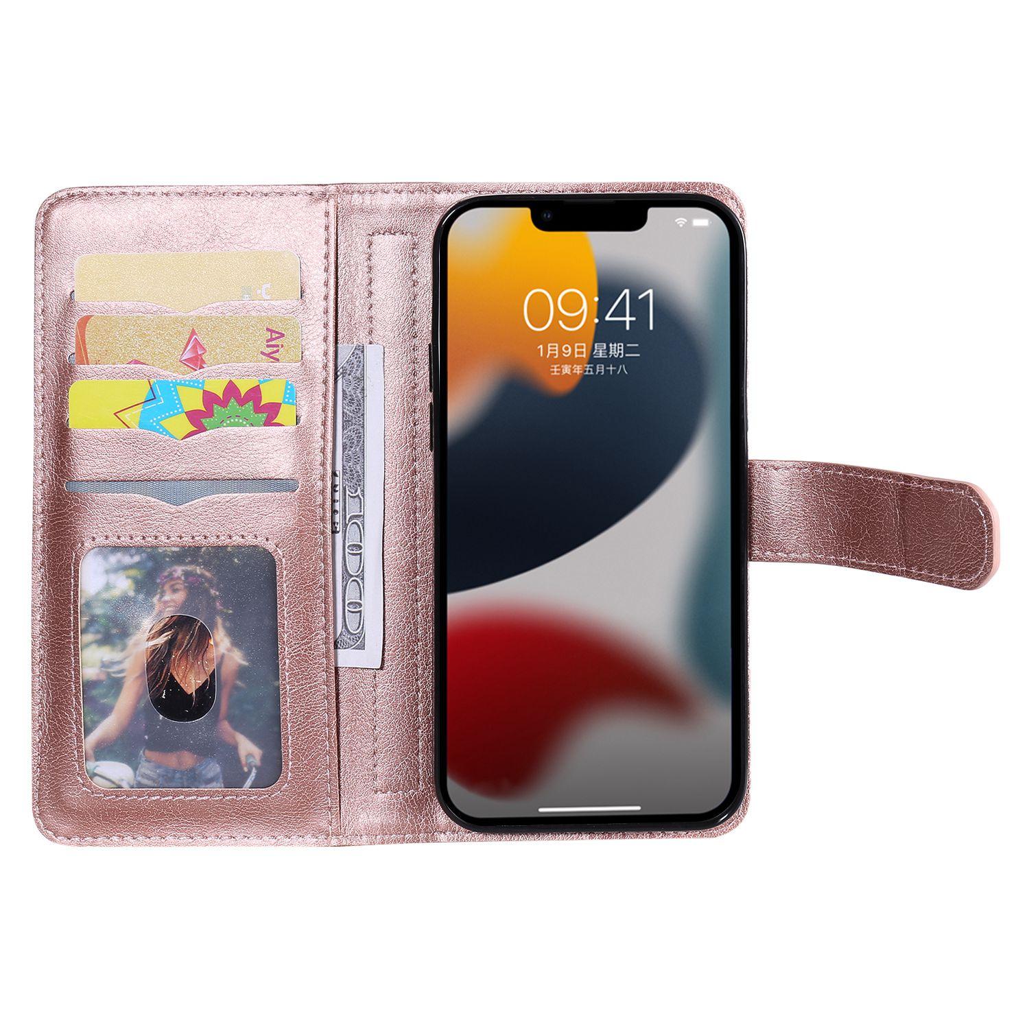 

KT Multi-functional Series-1 for iPhone 14 Plus 6.7 inch PU Leather Wallet Case Stand Full Protection Magnetic Phone Cover with 10 Card Slots Rose Gold