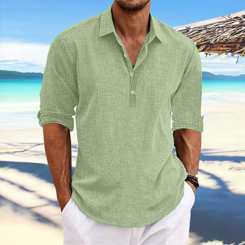 Men's Large Size Solid Color Shirt Linen Lapel Long-sleeved Casual Shirt Men's Breathable