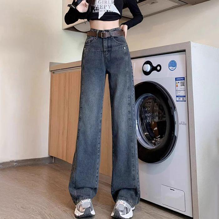 Women's Black Wide-Leg Floor-Length Jeans: Spring/Autumn Style, Slimming, Height-Enhancing, Petite & Plus Sizes