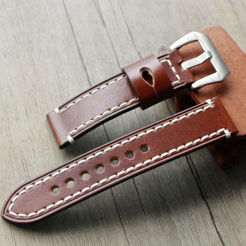 

Ремешок для часов из натуральной кожи ручной работы, 20 мм, 22 мм, 24 мм, коричневый, черный, ретро-ремешок для часов в стиле милитари, браслет Tudor Seiko Hamilton 20mm