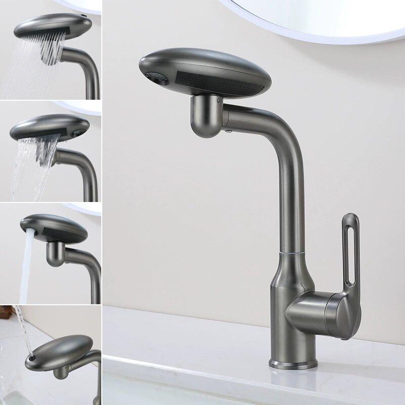 4 Modes Gray Kitchen Faucet Waterfall Stream Sprayer Head Sink Mixer Water Tap Accessories Chrome Hot and Cold Kitchen Faucet