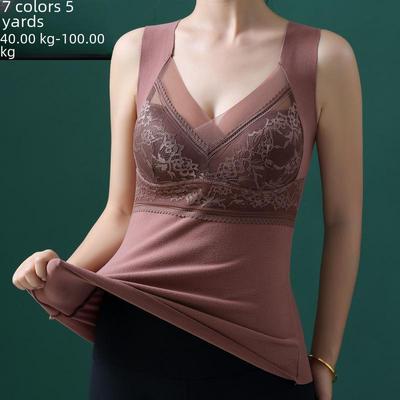 Women's Velvet Lace Thermal Vest with Integrated Chest Pads