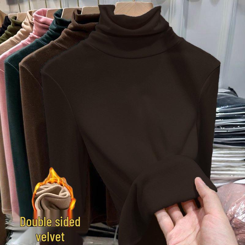 

Женский облегающий топ с высоким воротником и длинным рукавом, на флисовой подкладке из бархата, для осени/зимы 2XL 135-150 jin