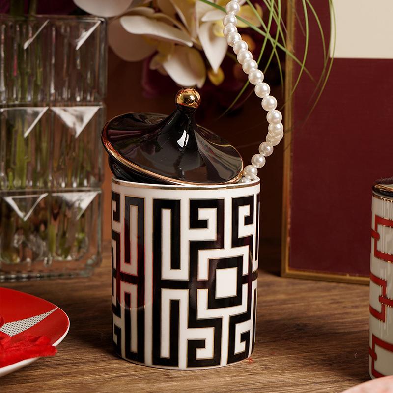 Creative Gilded Ceramic Storage Jar Cosmetic Jewelry Storage Bottle Aromatherapy Candle Jar Tea Box Storage Container Home Decor