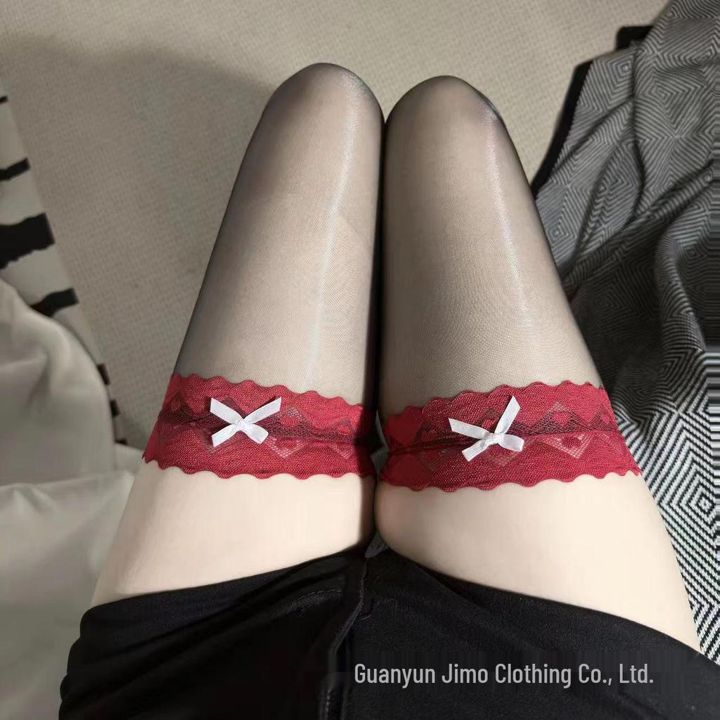 End-of-Season Aurora Ultrathin Lace Bow Knee-High Glossy Erotic Socks for Women