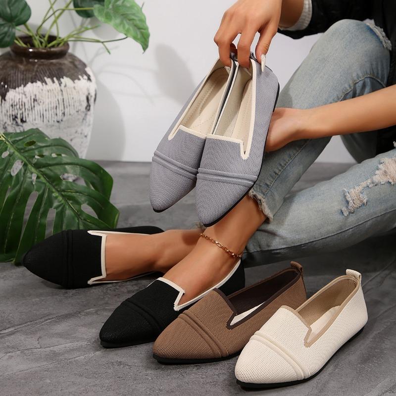 Fashion Flat Shoes Women's Summer New Fashion Knitted Breathable Single Shoes Casual Comfortable Pointed Flat Women's Shoes Large Size