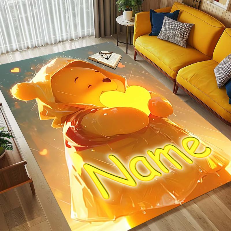 Personalized Name Winnie Pooh Living Room Non-Slip Area Rug Soft Carpet for Bedroom Kids Playroom Sofa Office Home Decor Doormat