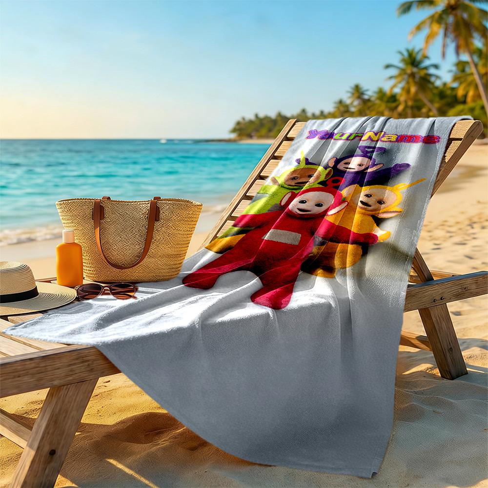 Teletubbies Personalized Text Beach Towel Super Soft Microfiber Quickdry Fabric Perfect for Traveling Yoga Camping and Swimming