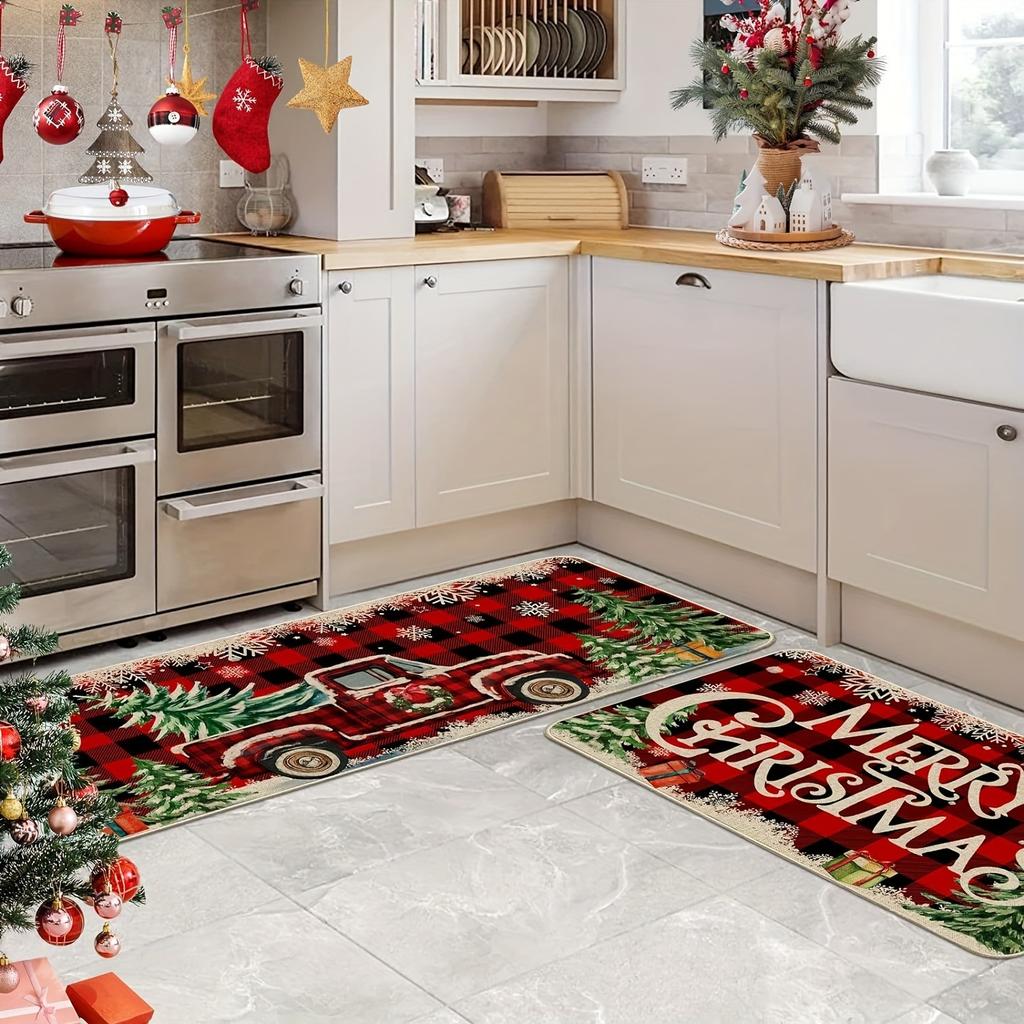 1PC Christmas Pattern Kitchen Rugs Non-Slip Door Mats Pop Design Living Room Rugs Bath Mat Carpet for Home Sink Laundry Decor