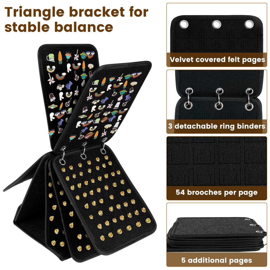 Felt Pin Brooch Display Storage Book Large Capacity Foldable Metal Badge Chest Holder Box Pennant Brooch Board Jewelry Organizer