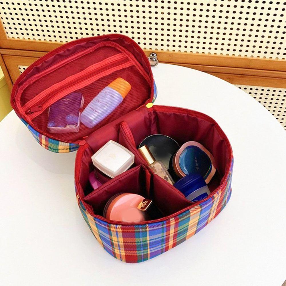 Large Capacity Women Cosmetic Bag Handbag Travel Toiletry Bag Fashion Checkered Makeup Bag Travel