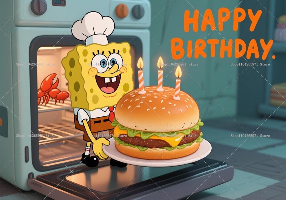 SpongeBob SquarePants Fun Backdrop Banner Classic Cartoon Underwater Theme Kids Boys Girls Birthday Decor Background Supplies