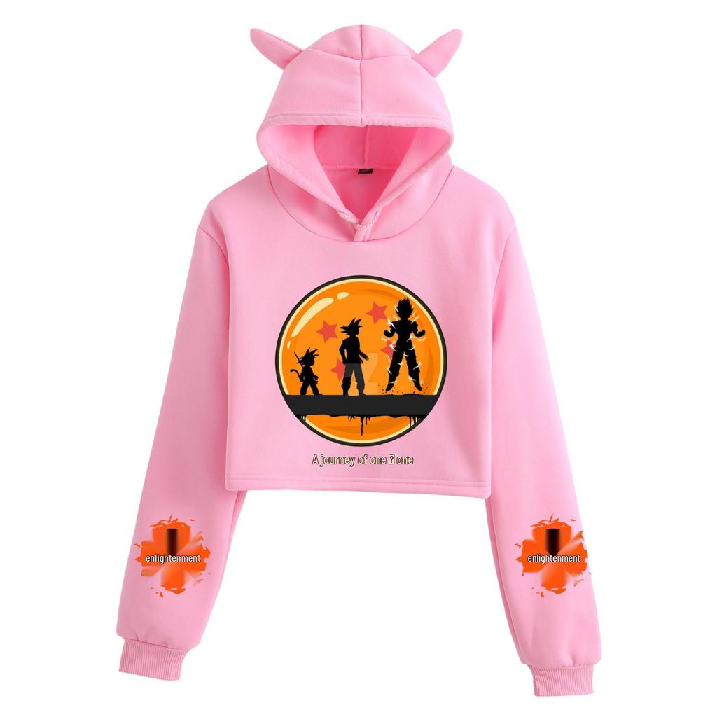 Felpa con cappuccio da donna Dragon Ball Goku Orecchie da Gatto - Design Stampato Serie Saiyan