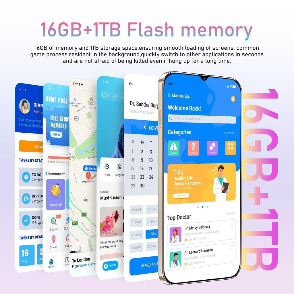 A56 Smart 5G Phone: 7.3-inch In-cell Display, Center Punch-hole, 16GB RAM + 1TB Storage, Full Screen.