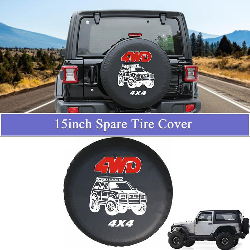 15" Spare Tire Cover Bag for Jeep Wrangler TJ JK JL 4x4 Tailgate Off-road 15Inch Spare Wheel PVC Leather Cover Car Accessories