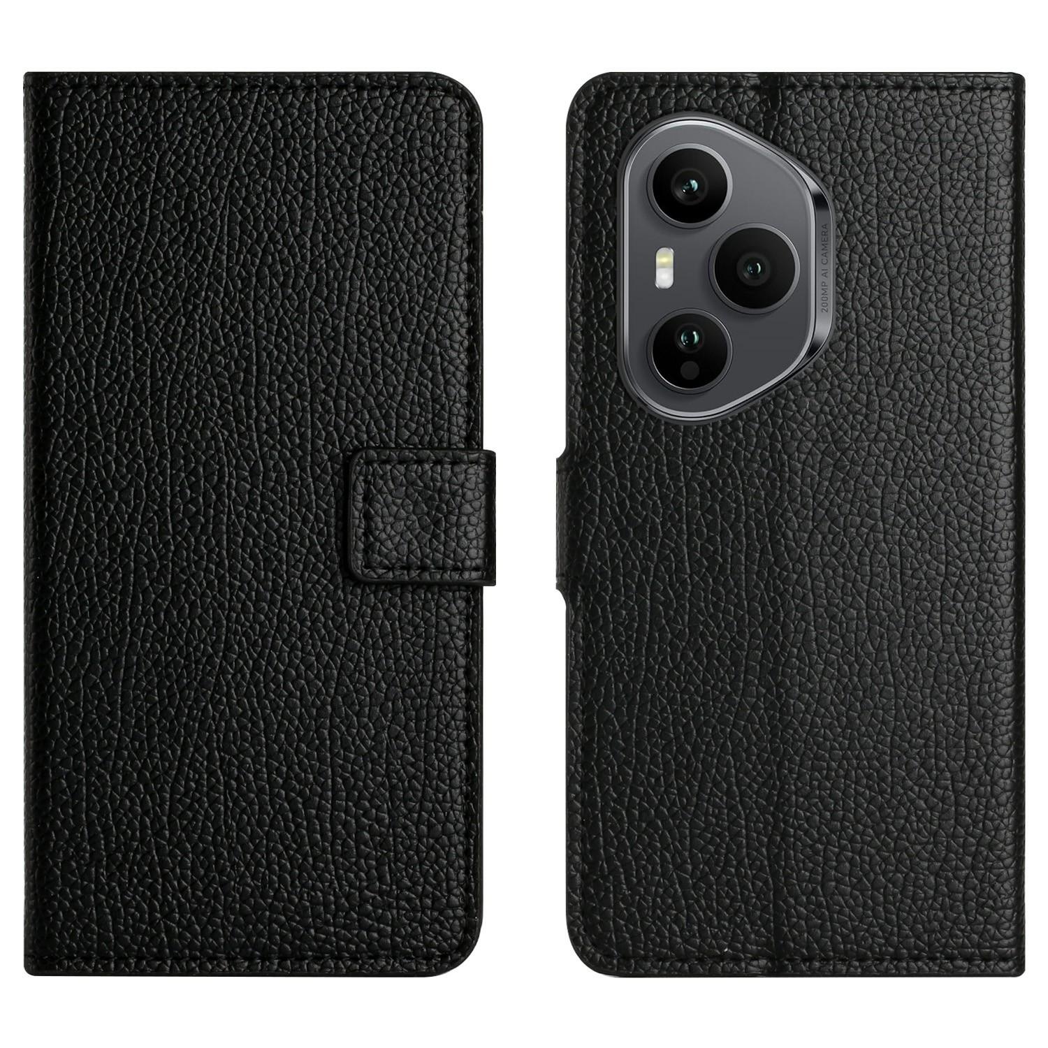 

For Honor 400 Pro 5G (Global) Case PU Leather Wallet Phone Cover Litchi Texture,Black A