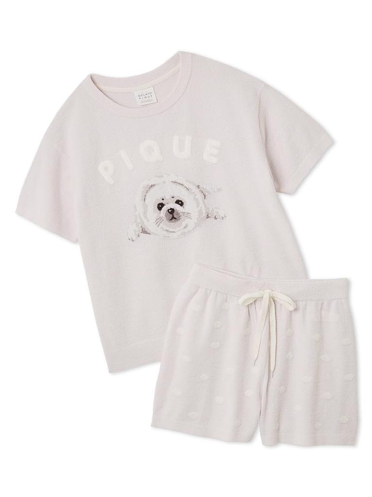 Gelato Pique Seal Print JQD Pullover Shorts Set Pink & (PWNT252016) Women's
