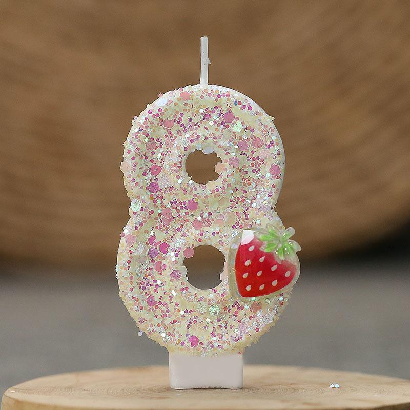 1PC Fluorescent Yellow Strawberry Number Candles 0-9 Age 0-9 Cake Toppers 7.5x4cm