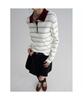 8seconds Collared Neck Striped Pullover Ivory
