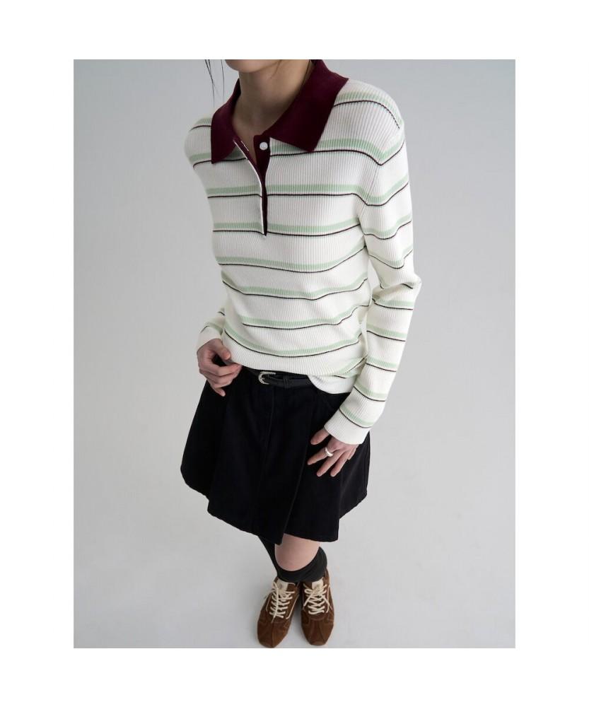 8seconds Collared Neck Striped Pullover Ivory