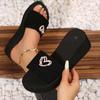 Mode Damen Herzform Perle Mittelhohe Absatz Hausschuhe Mode Zehenfrei Keilabsatz Schwarz Pantoletten Damen Sommer 2025 Outdoor Dicke Sohle Sandalen