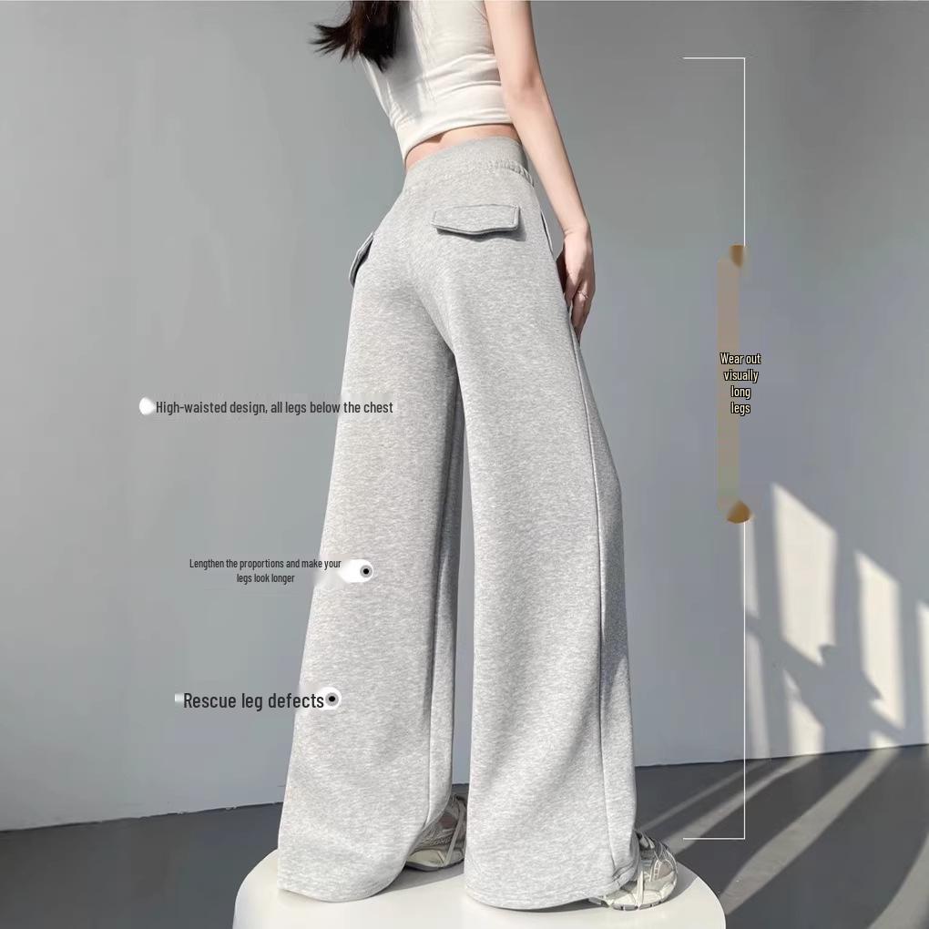 Women's American-Style Wide-Leg High Waist Sweatpants: Tummy Control, Loose Fit, Casual, Floor-Length for Spring & Autumn