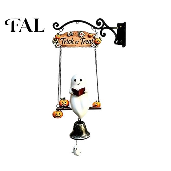 Rustikales Wandmontiertes Glöckchen Geister-Windspiel Hängend, Halloween Veranda Hof Dekoration mit Harz Metallglocke, Außendekoration Vintage Bauernhaus Ornament für