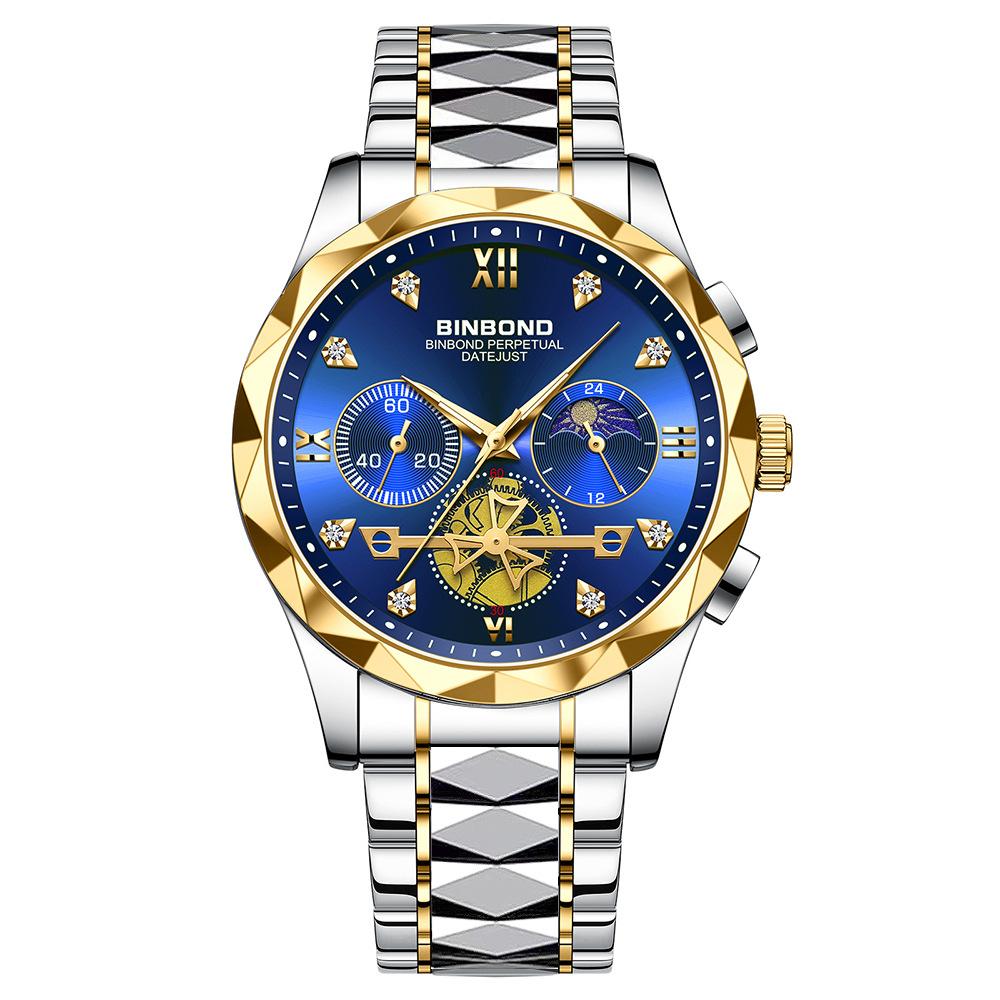 BINBOND Top Business Men's Watches Classic Diamond Scale Dial Luxury Quartz Wrist Watch 30M Waterproof Luminous Men Watch