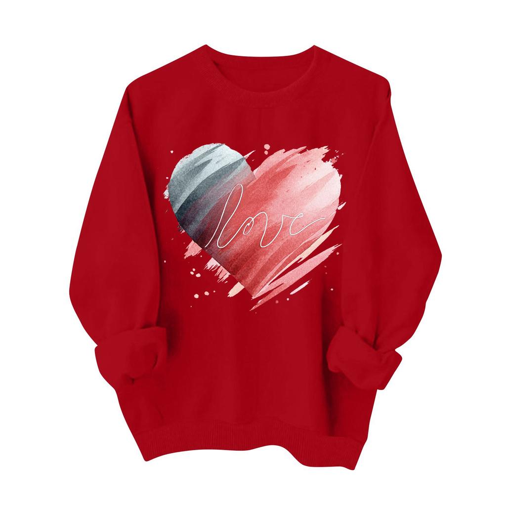 Dámská módní ležérní mikina s dlouhým rukávem s potiskem srdcí na Valentýna