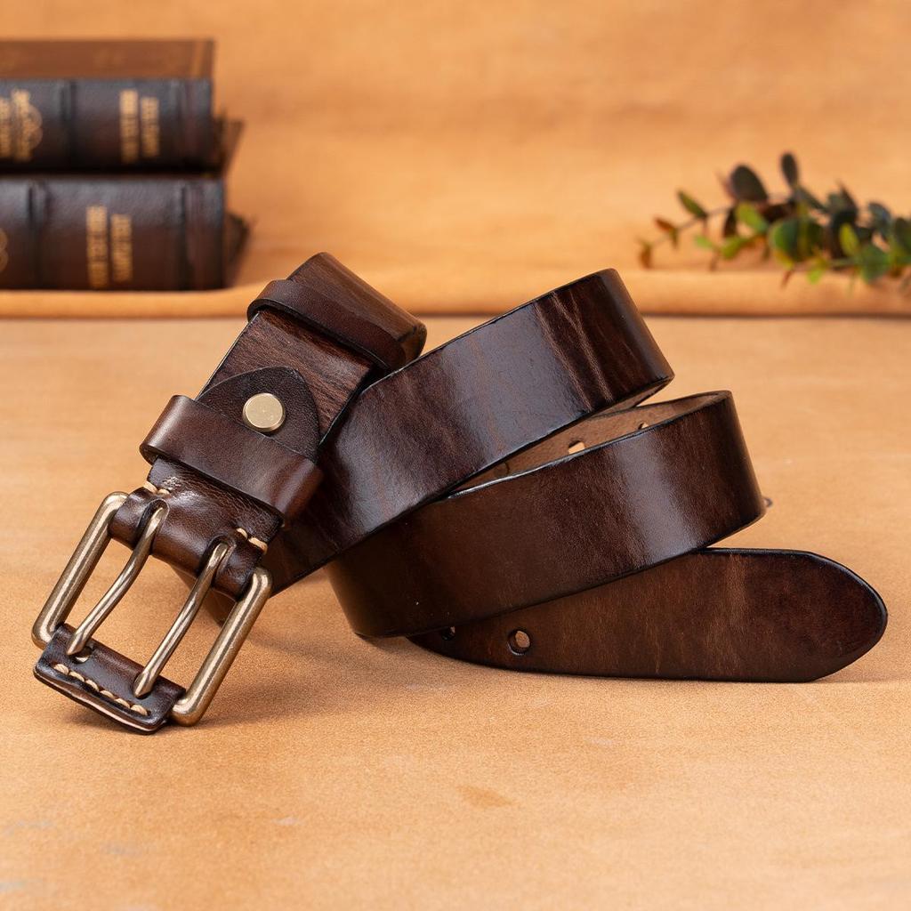 Men's Genuine Leather Pin Buckle Belt - Retro Style for Casual Wear