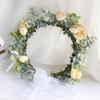 Bohemian Festival Wedding Flower Crown Photo Props Rose Green Leaf Floral Headpiece Hair Wreath Spring