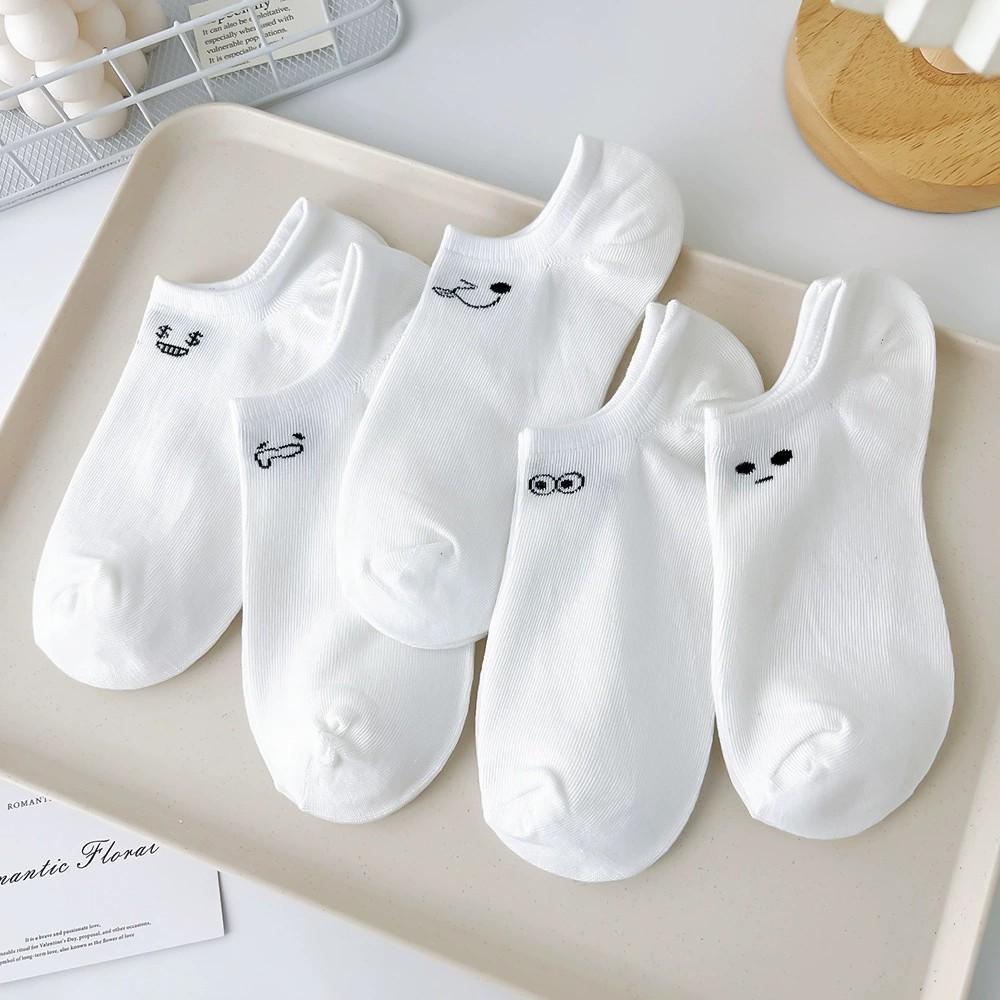 5/10/20 Paar Niedliche Ausdruck Damen Kurze Socken Modisch Einfach Frühling Sommer Schweißabsorbierend Atmungsaktiv Weiße Freizeitsocken