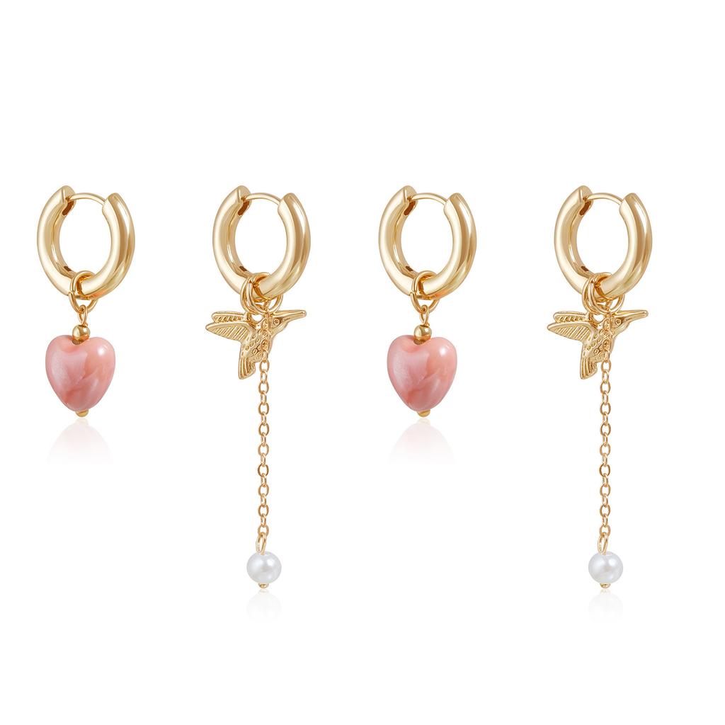 Vintage Inspired Asymmetric Heart and Bird Earrings Hypoallergenically Zinc Alloy Fashion Jewelry Gift for Women