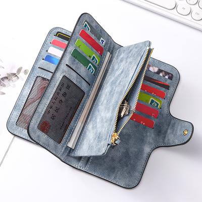 Klassisches Damen Portemonnaie 4-fach Nubukleder Geldscheinklammer Große Kapazität Damen Lange Geldbörse PU Leder Clutch Kartenhalter