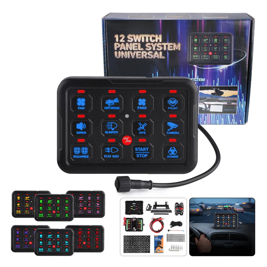 Mictuning 6/8/12 Gang RGB Switch Panel Led Work Light Bar Switches Box Controller for Universal Cars Truck Boat UTV 4X4 4WD