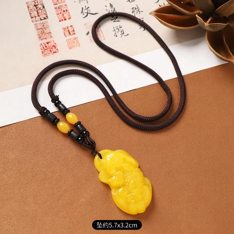 Amber Beeswax Necklace Chicken Oil Yellow No Matter Brand Pixiu Pendant Retro Women's Long Sweater Chain Men's Accessories