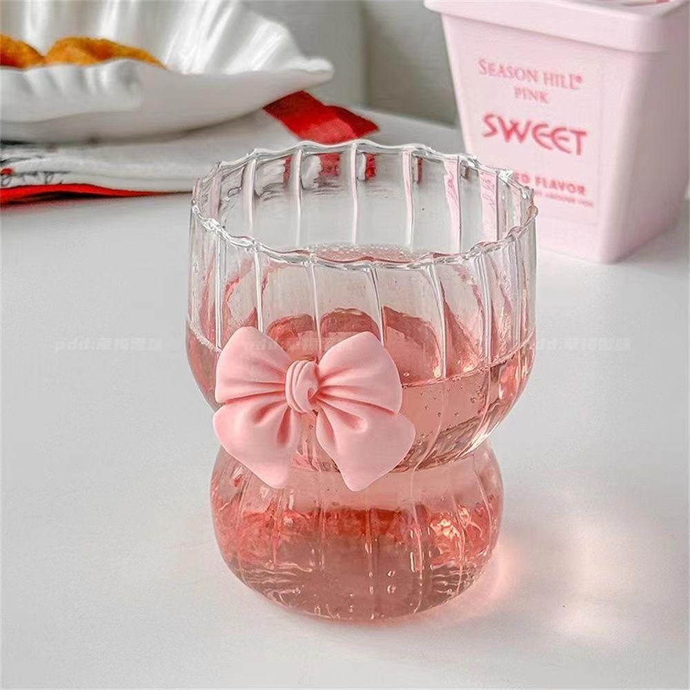 Nordic Style Court Goblet Niche Design Bow Decoration Glass Simple Household Whisky Glass Beverage Juice Dessert Cup Drinkware