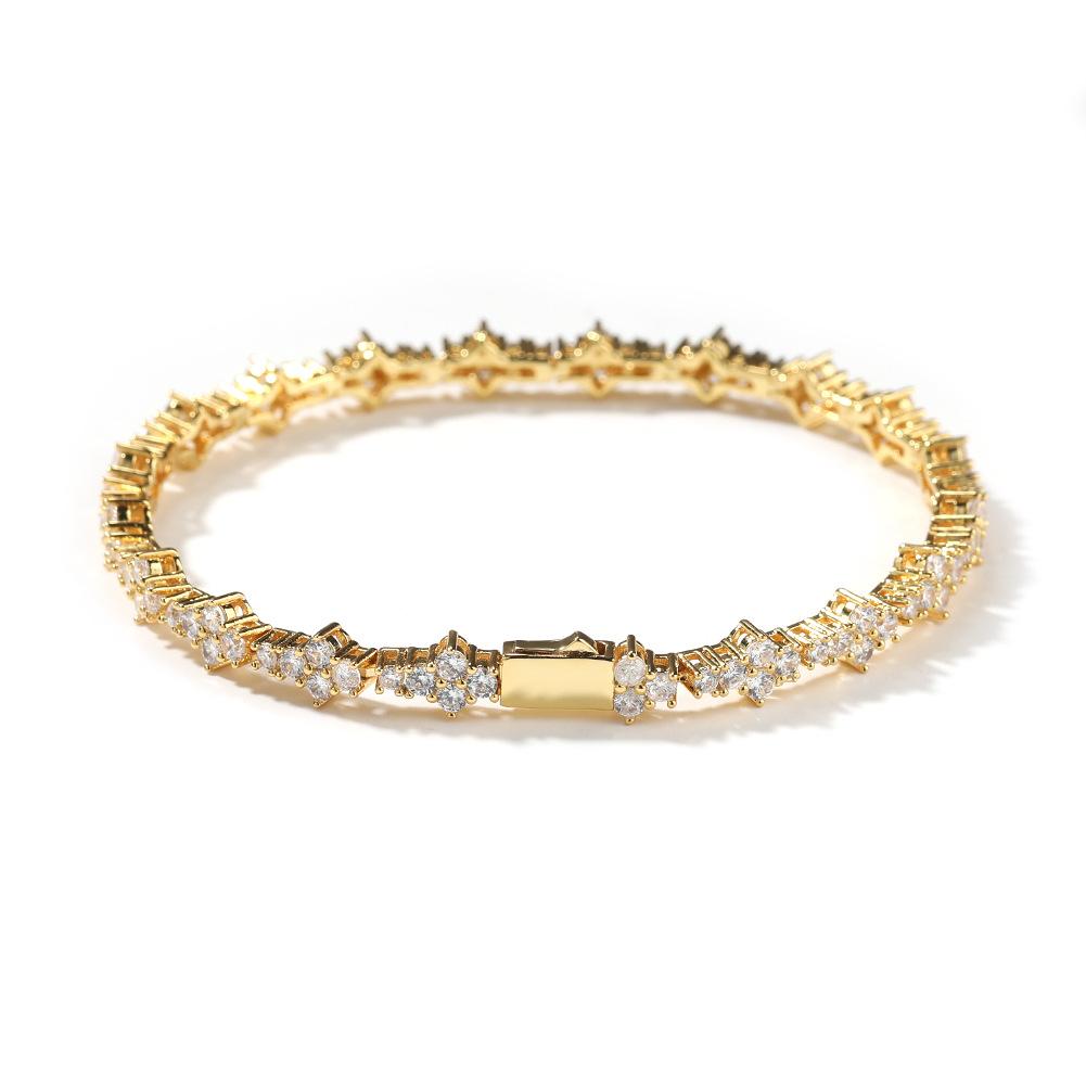 Fashion Bangle Hip Hop 6mm Iced CZ 5A Zircon 18K Gold Plated Rhodium Plated Clustered Cross Flower Tennis Chain Link Unisex Gift
